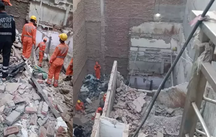 Two laborers died, one badly injured after an under-construction building collapsed in Delhi's Kabir Nagar.