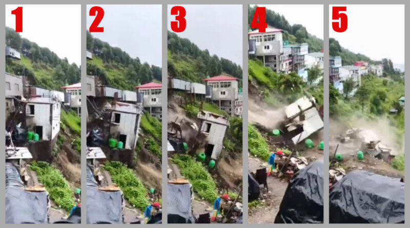 टिहरी में ताश के पत्तों की तरह ढहा मकान, रेस्टोरेंट खाली कराए गए